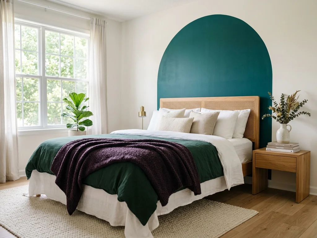 Chambre lumineuse avec murale colorée illustrant la personnalisation artistique d'un intérieur rénové.